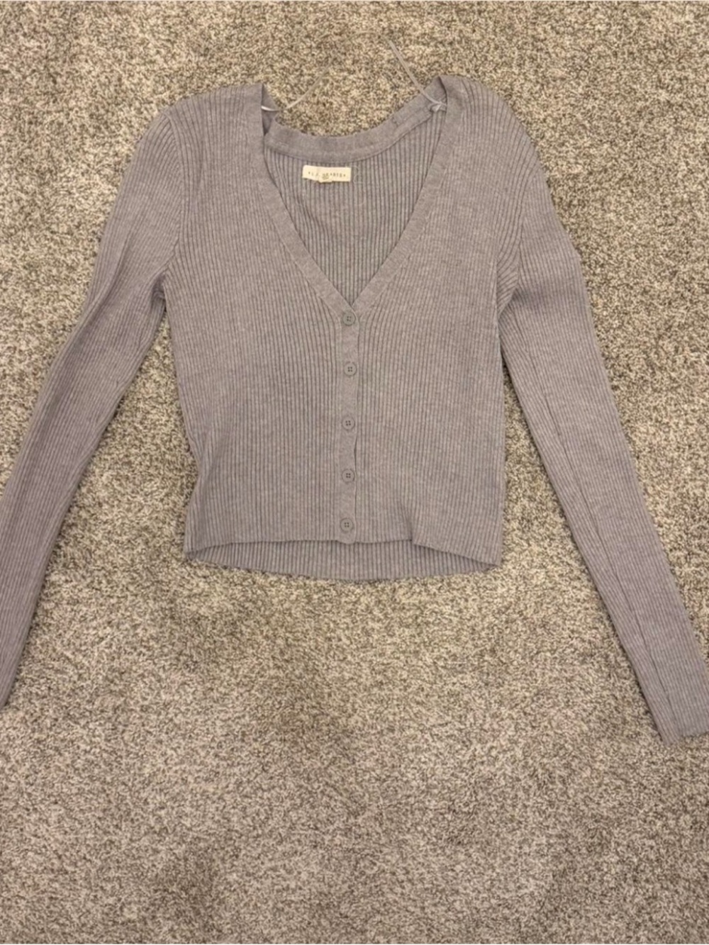 La Hearts Ribbed Long Sleeve V-Neck Cardigan - Light Gray